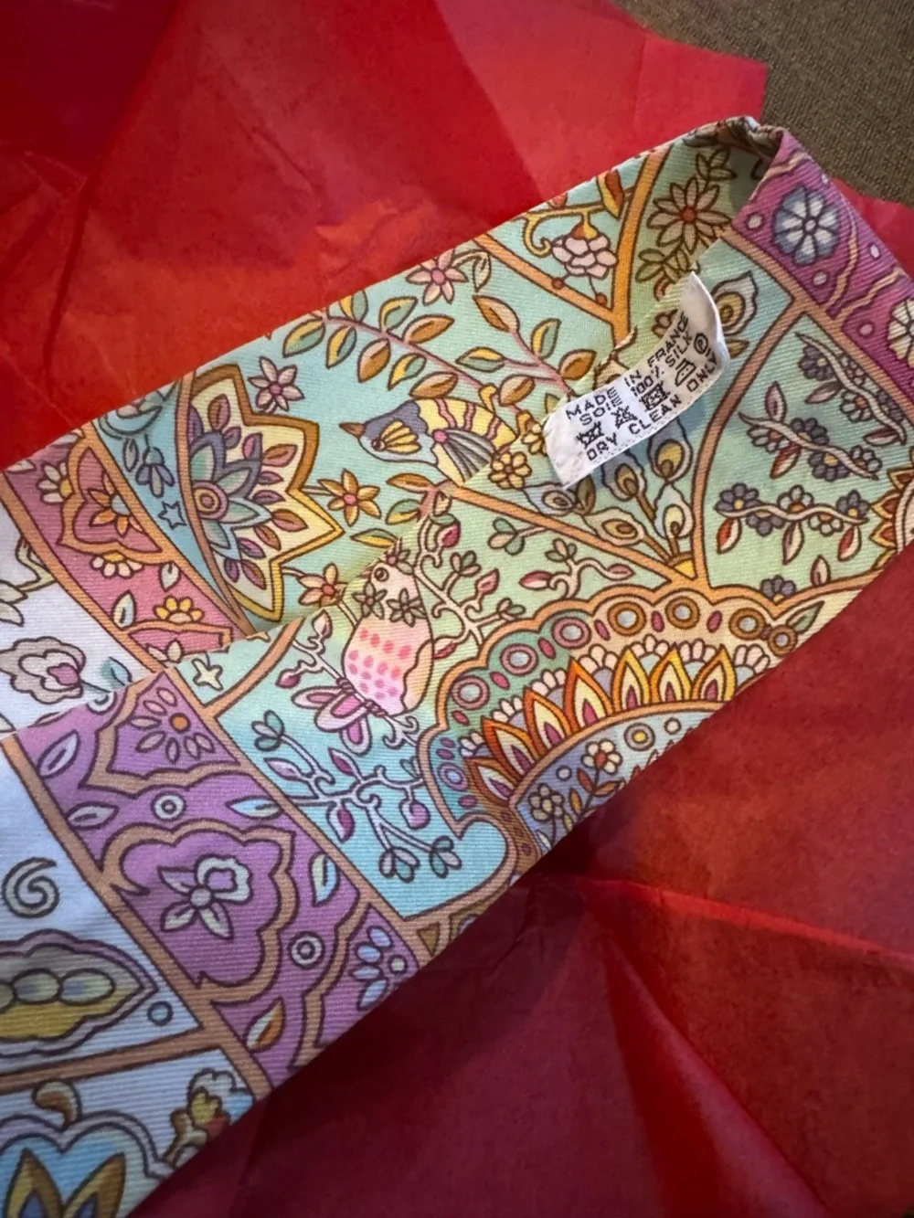 Hermes Multi-Color Floral Paisley Silk Scarf in Pink and Mint - Picture 3 of 3